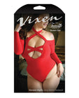 Vixen Havana Nights Long Sleeve Bodysuit w/Snap Closure Red QN
