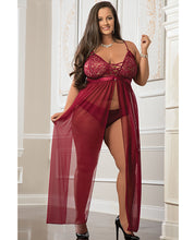 Load image into Gallery viewer, Empire Waist Laced Sheer Long Dress &amp; Panty Mulled Wine QN