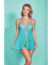 Load image into Gallery viewer, Riley Eyelash Lace Soft Cup Babydoll &amp; Panty Teal