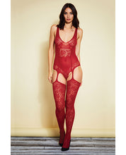 Load image into Gallery viewer, Mas Vino Lace Bodystocking Burgundy O/S