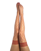 Load image into Gallery viewer, Kix&#39;ies Claudia Large Net Fishnet Thigh Highs Red