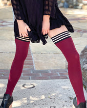 Load image into Gallery viewer, Kixies Heather Opaque Thigh High Cranberry