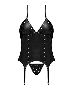 Lust Madame Corset W/metal Garters & G-string Black