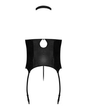 Load image into Gallery viewer, Lust Mistress Cupless Corset W/velcro Choker Collar, Metal Garters &amp; G-string Black