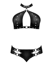 Load image into Gallery viewer, Lust Juno Top W/velcro Choker Neck &amp; Mini Short Black