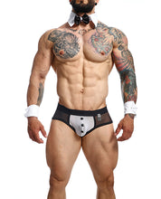 Load image into Gallery viewer, Male Basics Mob Maitre D Brief, Bow &amp; French Cuffs Black/white