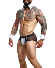 Load image into Gallery viewer, Male Basics Mob Maitre D Brief, Bow &amp; French Cuffs Black/white