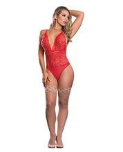 Load image into Gallery viewer, Risque Business Lace &amp; Mesh Teddy W/snap Crotch Black