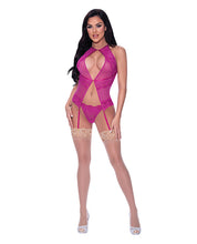 Load image into Gallery viewer, Berrylicious Lace Halter Basque &amp; G-string Pink