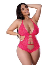 Load image into Gallery viewer, Get It Girl Lace Halter Teddy w/Snap Crotch - Pink QN