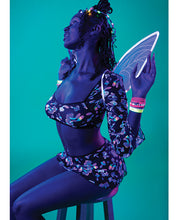 Load image into Gallery viewer, Hazy Dayz Shrooms Crop Top w/Skirt &amp; Thong - Black