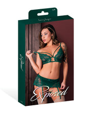 Load image into Gallery viewer, Evermore Bralette w/Skirt Garter &amp; Thong 3 pc Set - Emerald L/XL