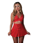 Sugar High Bralette w/Cincher Skirt & Thong 3 pc Set - Red L/XL