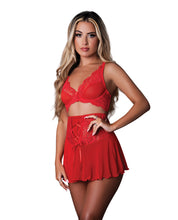 Load image into Gallery viewer, Sugar High Bralette w/Cincher Skirt &amp; Thong 3 pc Set - Red L/XL