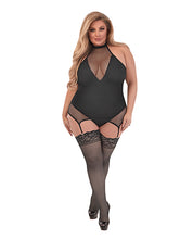 Load image into Gallery viewer, Sexy Time Fiona Halter Merry Widow Teddy w/Split Crotch Black QN