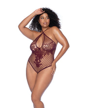 Load image into Gallery viewer, Floral Convertible Top Fishnet Bodysuit - Burgundy QN