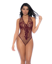 Load image into Gallery viewer, Floral Convertible Top Fishnet Bodysuit - Burgundy O/S