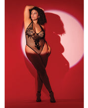 Load image into Gallery viewer, Floral Convertible Top Fishnet Bodysuit - Black QN