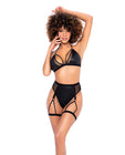 Halter Tie Top & High Waisted Bottom W/attachable Garters Black