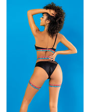 Load image into Gallery viewer, Pride One Shoulder Top, Garter Belt &amp; Panty Black Prints