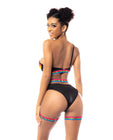 Pride One Shoulder Top, Garter Belt & Panty Black Prints