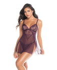 Lace and Mesh Baby Doll w/Thong - Mulberry