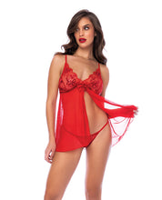 Load image into Gallery viewer, Sequin Embellished Babydoll w/G-String - Red