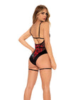 Underwire Teddy W/attached Garter Straps & Hook & Eye Crotch Closure Black/red