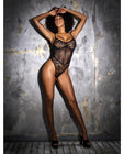 Floral Lace & Mesh Underwire Bodysuit W/lace Up Back Black