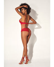 Load image into Gallery viewer, Shadow Stripe Underwire Top W/heart Detail &amp; Crotchless Bottom Red