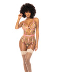 Floral Embroidered Teddy w/Underwire Cup & Garters Pink