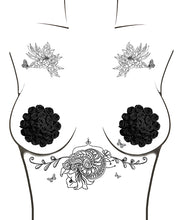 Load image into Gallery viewer, Neva Nude Burlesque Nightfall Roses Reusable Silicone Pasties - Black O/S