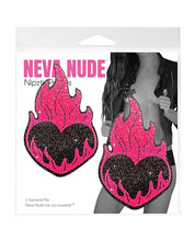 Load image into Gallery viewer, Neva Nude Flaming Heart Glitter Pasties - Black/Red O/S