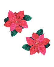 Load image into Gallery viewer, Neva Nude Poinsettia Glitter Flower Pasties - Red/Green O/S