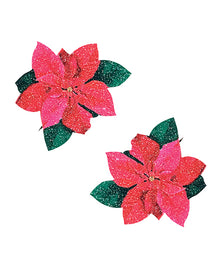 Neva Nude Poinsettia Glitter Flower Pasties - Red/Green O/S