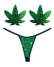 Load image into Gallery viewer, Neva Nude Naughty Knix Weed Leaf Sequin G-String &amp; Pasties - Green  O/S