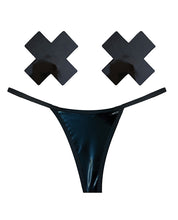 Load image into Gallery viewer, Neva Nude Naughty Knix Dom Squad Wet Vinyl G-String &amp; Pasties - Black O/S