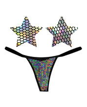 Load image into Gallery viewer, Neva Nude Naughty Knix Mirrored Mayhem Holographic G-String &amp; Pasties - Black O/S