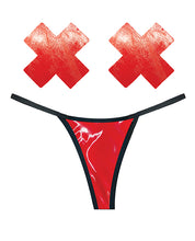 Load image into Gallery viewer, Neva Nude Naughty Knix Vixen Wet Vinyl G-String &amp; Pasties - Red O/S
