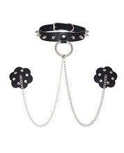 Load image into Gallery viewer, Neva Nude Burlesque Slave 4 U Chain Neck Choker Leather Reusable Silicone Pasties - Black O/S