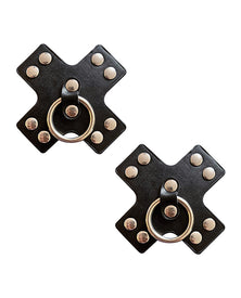 Neva Nude Burlesque Pierced N' Punked Leather Metal X Silicone Reusable Pasties - Black O/S