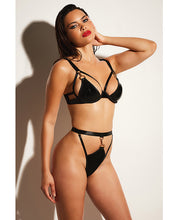 Load image into Gallery viewer, Fetish Excitement Unlined Underwire Vinyl Bra &amp; Panty W/d-ring &amp; Metal Clasp Black
