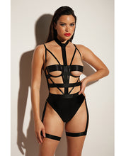 Load image into Gallery viewer, Fetish Lethal Underwire Peek A Boo Vinyl Teddy W/choker Black