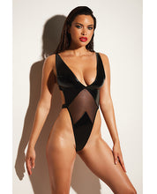 Load image into Gallery viewer, FETISH Limitless Soft Cup High Leg Vinyl &amp; Mesh Teddy Black 1X/2X