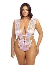 Load image into Gallery viewer, Imani Eyelash Lace Soft Cup High Leg Teddy Pink Tulle 1X/2X