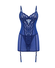 Load image into Gallery viewer, Kehlani Underwire Babydoll w/Detachable Garters &amp; G-String - Cobalt Blue