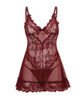 Valentine Lacey Babydoll w/G-String - Zinfandel