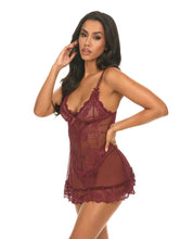 Load image into Gallery viewer, Valentine Lacey Babydoll w/G-String - Zinfandel