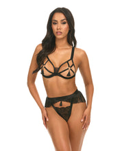 Load image into Gallery viewer, Annika Open Cup 2 pc Set w/Fringe and Tassel Detail - Black