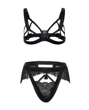 Load image into Gallery viewer, Annika Open Cup 2 pc Set w/Fringe and Tassel Detail - Black